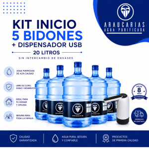 Kit Inicio 5 Bidones de 20L + Dispensador USB