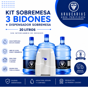 Kit Agua Purificada 3 Botellones 20L + Dispensador Sobremesa