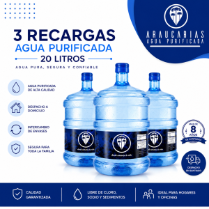 recarga de 3 bidones de agua purificada 20 litros libre de sodio santiago