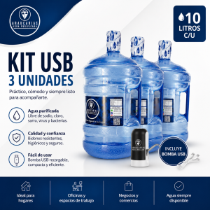 Kit Liviano 3: Dispensador USB + 3 Bidones 10L | Aguas Araucarias