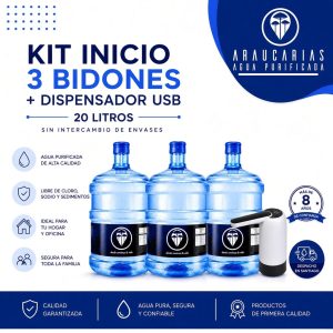 Kit Inicio 3 Bidones de 20L + Dispensador USB