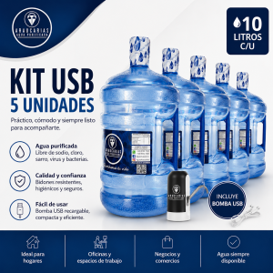 Kit Liviano 5: Dispensador USB + 5 Bidones 10L | Aguas Araucarias